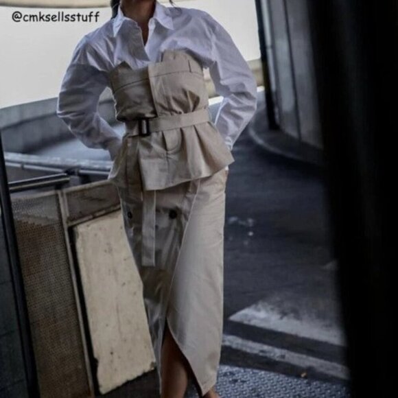 ZARA WOMAN OFF-SHOULDER GABARDINE TOP WITH BELT LT BEIGE SIZE XS 3067/024/721 - Picture 2 of 6